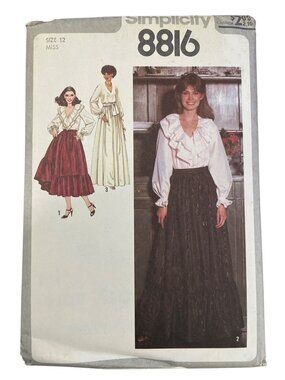 Vintage 70s Simplicity 8816 Sewing Pattern Size 12 Blouse Skirt & Sash Retro CUT